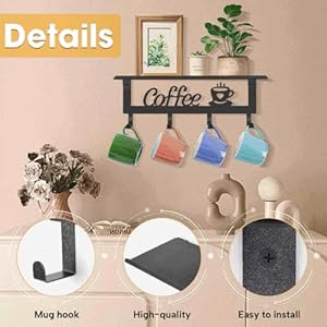 Wallmountedcoffeemugholderblackmetalwith4hooksmugrackwithstorageshelfforkitchenofficefarmhousehomedecor Urban Country Home Decor Wall mounted coffee mug holder black metal with 4 hooks mug rack with storage shelf for kitchen office farmhouse home decor urban country home decor