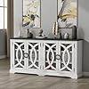 wanan 69 Sideboard Buffet Farmhouse Buffet Cabinet with 4 Glass Barn Doors Wood Sideboard Storage Cabinet for Kitchen Dining Room Living Room Antique White