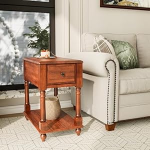 Narrow end table with drawer and open storage shelf solid wood sofa side table for living room beside tabletelephone table for small spaces easy assembly caramel brown bbj004dr  urban country home decor