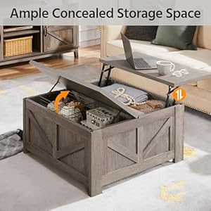 Yaheetech Lift Top Coffee Table Square Farmhouse Coffee Table with Hidden Storage Compartment Wood Center Table for Living Room Home Office Gray