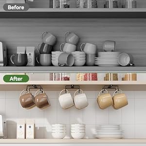 ECROCY Mug Hooks Under Cabinet Space-Saving, Metal Coffee Cup Hooks 3 Pack ECROCY Mug Hooks Under Cabinet Space Saving Metal Coffee Cup Hooks 3 Pack