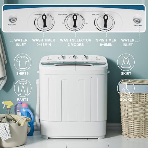 SUPER DEAL Compact Mini Twin Tub Washing Machine 13lbs Capability Moveable Washer Wash and Spin Cycle Combo, Constructed-in Gravity Drain for Tenting, Flats, Dorms, Faculty, RV’s and Small Areas - Image 5