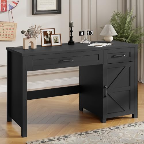 Farmhouse 47 Executive Desk Computer Desk with Drawers and Storage Cabinet Workstation Computer Desk for Home Office StudyPure Black