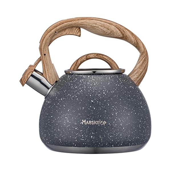   MARSKITOP-Tea-Kettle-Stovetop-Whistling-Tea-Pot-for-Stove-Top-Stainless-Steel-Tea-Kettle-Teapot-with-Wooden-Pattern-Handle-26-Quart-Gray