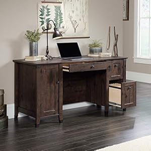 Sauder carson forge rustic vintage computer desk with drawers storage 5906 l x 2347 w x 2953 h coffee oak  urban country home decor
