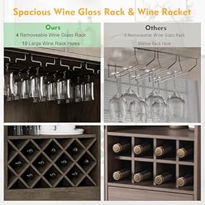 Farmhouse Wine Bar Cabinet 55" Sideboard Buffet Liquor Cabinet Cupboard with 2 Drawers, Glass Holder, Slanted Wine Racks, and Storage Cabinets for Dining Room, Kitchen, Oak Farmhouse Wine Bar Cabinet 55 Sideboard Buffet Liquor Cabinet Cupboard with 2 Drawers Glass Holder Slanted Wine Racks and Storage Cabinets for Dining Room Kitchen Oak