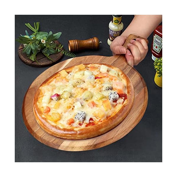 Acacia wood cutting board with handle wooden chopping board round cutting boards for kitchen decor large charcuterie board tray teak meat cheese board bread serving platter butcher block pizza board  urban country home decor