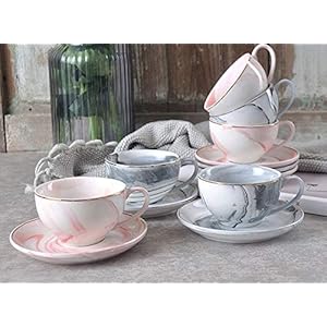 FUYU Gold Edge Marble Ceramic Espresso Coffee Cup and Saucer Set Tea Cup