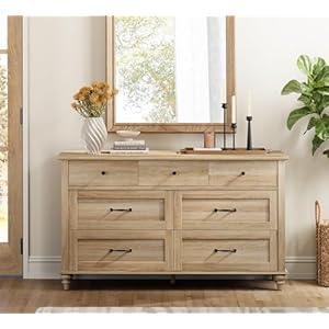   WAMPAT-Wide-Kids-Dresser-for-Bedroom-with-7-Drawers-Baby-Dresser-for-Nursery-Kids-Room-Light-Wood-Chests-Dressers-Farmhouse-Dresser-Closet-Organizer-for-Childrens-Bedroom-Oak-54-Inch