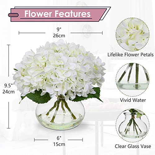 Hollyone-Hydrangea-Artificial-Flowers-with-Vase-White-Silk-Fake-Flowers-Arrangements-in-Glass-Vase-with-Faux-Water-for-Home-Bathroom-Office-Table-Centerpiece-Shelf-Decorations Hollyone Hydrangea Artificial Flowers with Vase White Silk Fake Flowers Arrangements in Glass Vase with Faux Water for Home Bathroom Office Table Centerpiece Shelf Decorations