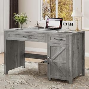 Farmhouse 47 Executive Desk Computer Desk with Drawers and Storage Cabinet Workstation Computer Desk for Home Office and StudyGrey