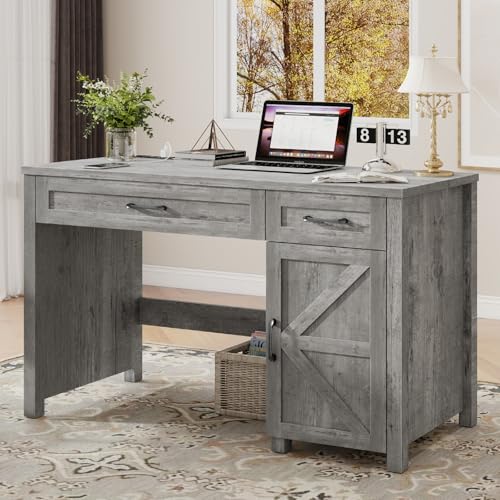 Farmhouse 47 Executive Desk Computer Desk with Drawers and Storage Cabinet Workstation Computer Desk for Home Office and StudyGrey