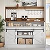 YITAHOME 52 Farmhouse Coffee Bar Cabinet with Storage Buffet Cabinet with Goblet Holder 5 Hooks Power Outlets Sideboard Cabinet with Sliding Barn Doors for Kitchen Living Room White