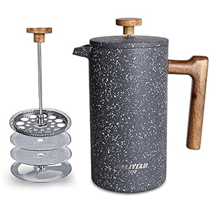 POLIVIAR French Press Coffee Maker, 34 Ounce Coffee Press with Real Wood Handle, Double Wall Insulation & Dual-Filter Screen, Food Grade Stainless Steel for Good Coffee and Tea (Lava) POLIVIAR French Press Coffee Maker 34 Ounce Coffee Press with Real Wood Handle Double Wall Insulation Dual Filter Screen Food Grade Stainless Steel for Good Coffee and Tea Lava