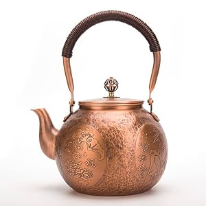 Kunwu Handmade Round Small Hammer Copper Teapot Kettle Stovetop Teapot 1.5mm Thick Pure Copper Handmade, 1200 ml - 1.71bl Kunwu Handmade Round Small Hammer Copper Teapot Kettle Stovetop Teapot 15mm Thick Pure Copper Handmade 1200 ml 171bl