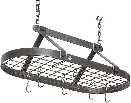 Enclume Decor Classic Oval-Shaped Ceiling Pot Rack, Hammered Steel Medium