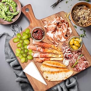 Large Acacia Wood Cutting Board with Handle Wooden Charcuterie Board Kitchen Chopping Block for Meat Cheese Vegetable Bread Fruit Serving Boards Wood Butcher Block Carving Board, 17" X 13" Large Acacia Wood Cutting Board with Handle Wooden Charcuterie Board Kitchen Chopping Block for Meat Cheese Vegetable Bread Fruit Serving Boards Wood Butcher Block Carving Board 17 X 13