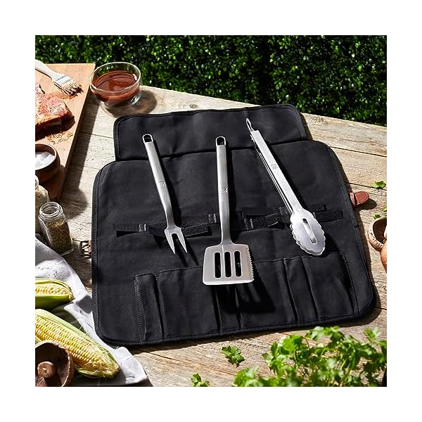   ZWILLING-BBQ-4-pc-Grill-Tool-Set-BBQ-accessories-Grilling-Gift-Set-Set-Includes-Grill-Spatula-Grill-Tongs-Grill-Fork-and-Chefs-Tool-Wrap-Stainless-Steel-Dishwasher-Safe