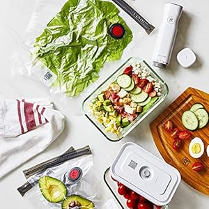 Zwilling fresh save 7 pc vacuum sealer machine starter set sous vide bags meal prep airtight food storage containers glass  urban country home decor