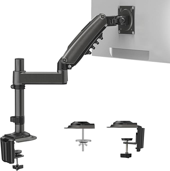 HUANUO Single Monitor Arm for 13 inch to 34 inch Screens, Single Monitor Stand with Pole for More Height Adjustments, Gas Spring Screen Arm Holds up to 19.8lbs, Swivel Screen Holder Desk Mount, VESA 75/100