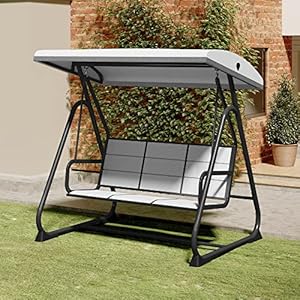 EAST OAK 3-Person Outdoor Patio Swing Chair with Adjustable Canopy, Porch Swing with Comfortable and Breathable Seats, Outdoor Swing Chairs for Garden, Balcony, Backyard, Charcoal Black