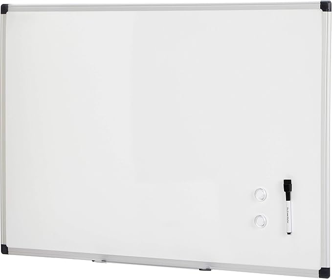 Magnetic Dry Erase Whiteboard, 36"W x 24"H, Aluminum Frame, Silver/White