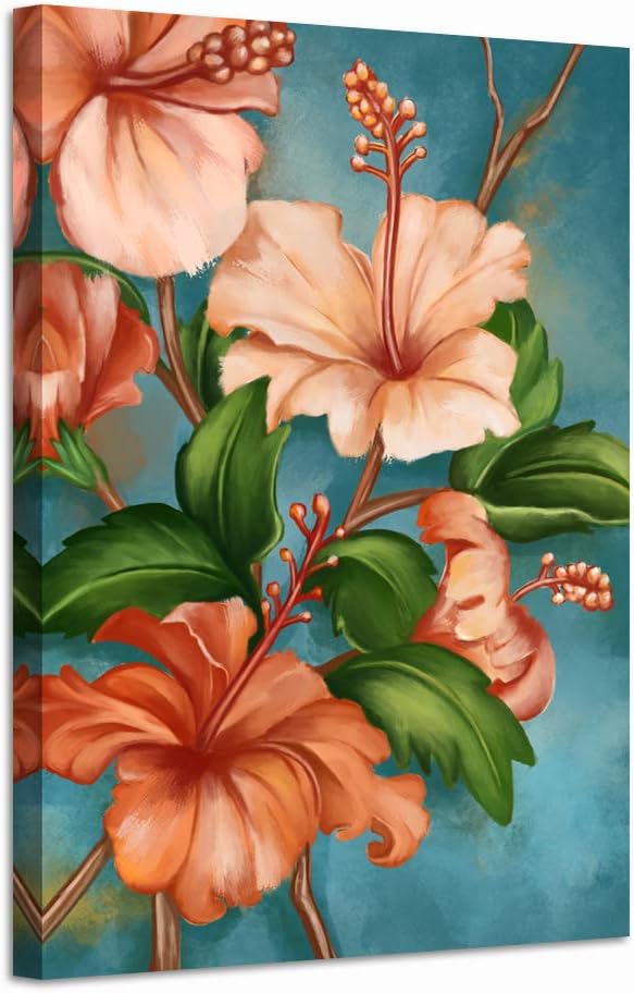 Orange and Teal Wall Decor Hawaiian Hibiscus Flower