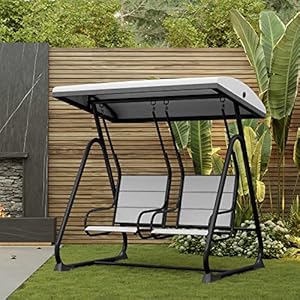 EAST OAK 2-Person Outdoor Patio Swing Chair with Adjustable Canopy, Porch Swing with Comfortable and Breathable Seats, Independent Swing Chairs for Garden, Balcony, Backyard, Charcoal Black