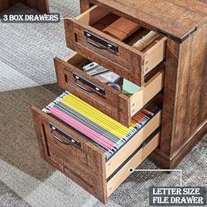 RedLemon 60 Farmhouse L Shaped Executive Desk with Drawers Wood Home Office Corner Desk with Charging Station File Drawer Storage Cabinet Rustic Computer Writing Desk Reclaimed Barnwood