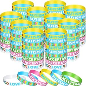 300 Pcs Autism Awareness Bracelet Bulk Autism Acceptance Bracelet Infinity Symbol Wristbands Colorful Puzzle Pieces Silicone Rubber Wristbands Love Support Accessories for Kids Gifts