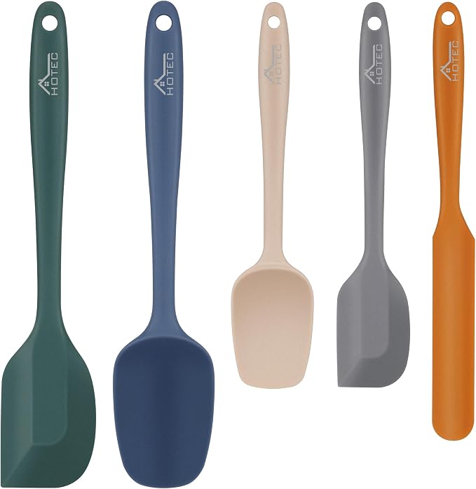 HOTEC Heat Resistant 600℉ Food Grade Silicone Rubber Spatula Set for Baking, Cooking, and Mixing Non Stick Dishwasher Safe BPA-Free Neutral Set of 5