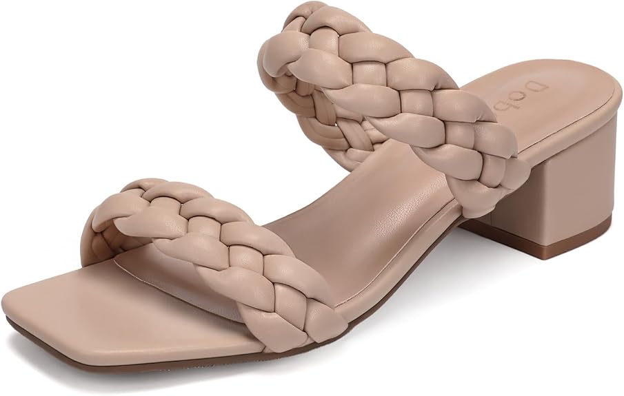 Chunky Heels for Women Braided Dressy Sandals Square Open Toe Summer Shoes