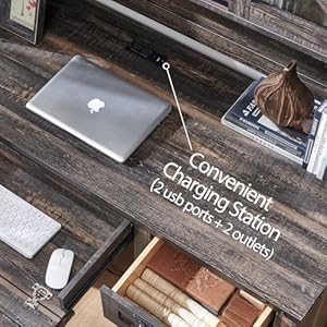 RedLemon 60" Farmhouse L Shaped Desk with Hutch, Wood Home Office Executive Desk with Drawer, Charging Station, File Drawer, Storage Cabinet, Rustic Writing Computer Desk (Dark Rustic Oak) RedLemon 60 Farmhouse L Shaped Desk with Hutch Wood Home Office Executive Desk with Drawer Charging Station File Drawer Storage Cabinet Rustic Writing Computer Desk Dark Rustic Oak