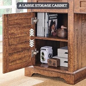 RedLemon 60 Farmhouse L Shaped Executive Desk with Drawers Wood Home Office Corner Desk with Charging Station File Drawer Storage Cabinet Rustic Computer Writing Desk Reclaimed Barnwood