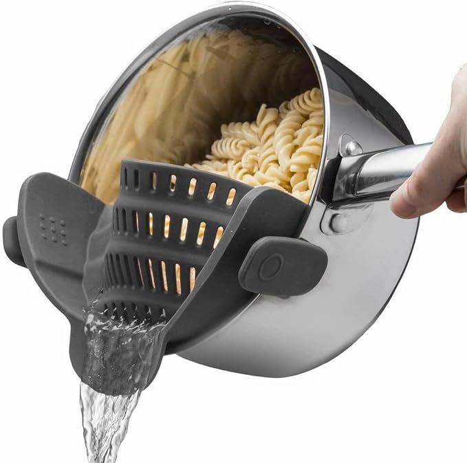 Silicone Pot Strainer, Emptycolor Adjustable Clip On Strainer for Pots Pans, Heat Resistant Pot Drainer, Kitchen Pasta Colander for Vegetables and Noodles
