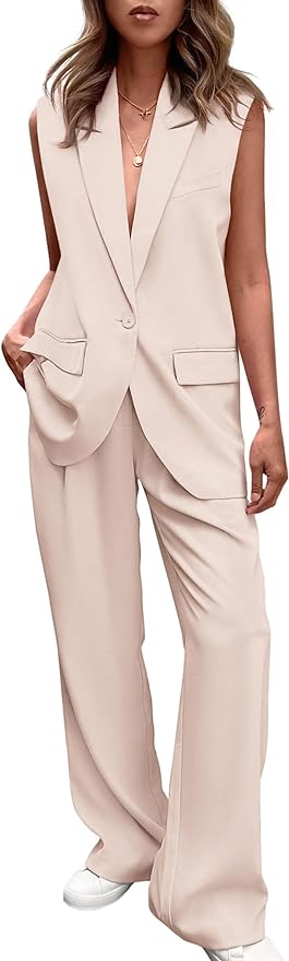 Vest and Wide Leg Pants Business Casual Blazer Set