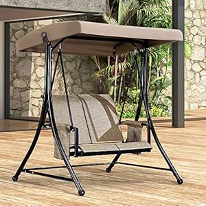 PURPLE LEAF 2-Seat Deluxe Outdoor Patio Porch Swing with Weather Resistant Steel Frame, Adjustable Tilt Canopy, Beige