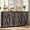 DWVO 55 Sideboard Buffet Cabinet with Storage Farmhouse Kitchen Storage Cabinet with 4 Doors Large Coffee Bar Cabinet with Adjustable Shelves for Kitchen Living Room Dark Oak