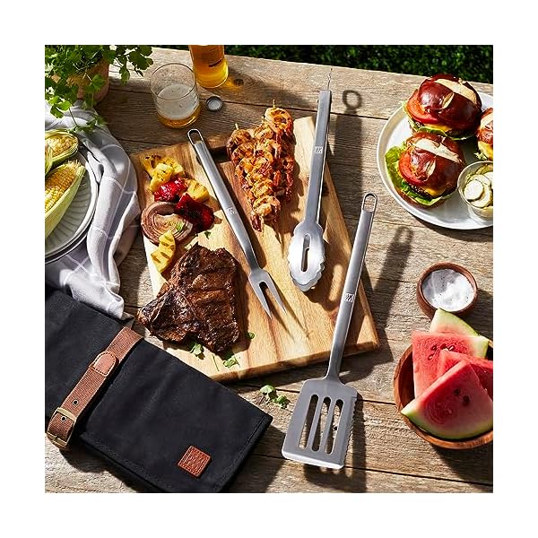   ZWILLING-BBQ-4-pc-Grill-Tool-Set-BBQ-accessories-Grilling-Gift-Set-Set-Includes-Grill-Spatula-Grill-Tongs-Grill-Fork-and-Chefs-Tool-Wrap-Stainless-Steel-Dishwasher-Safe