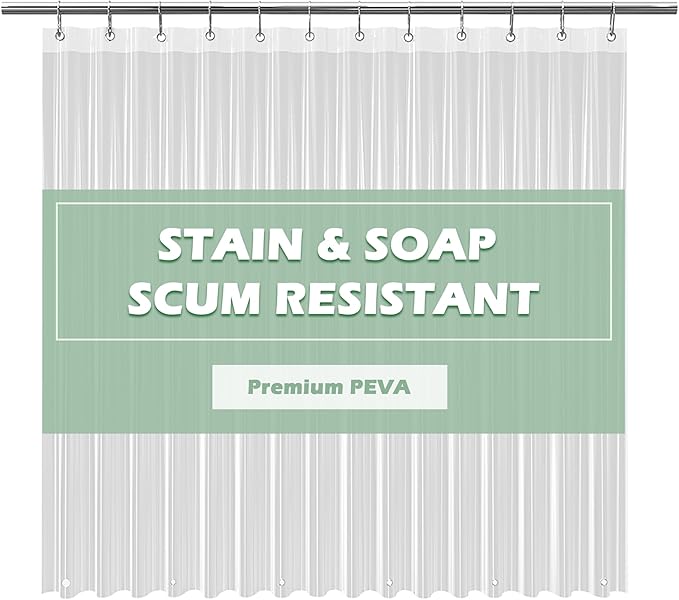 EHZNZIE Clear Shower Curtain Liner Light Weight PEVA, Shower Liner 72x72 Inches, Waterproof, No Chemical Smell with 12 Rust Proof Metal Grommets for Bathroom Shower Curtain