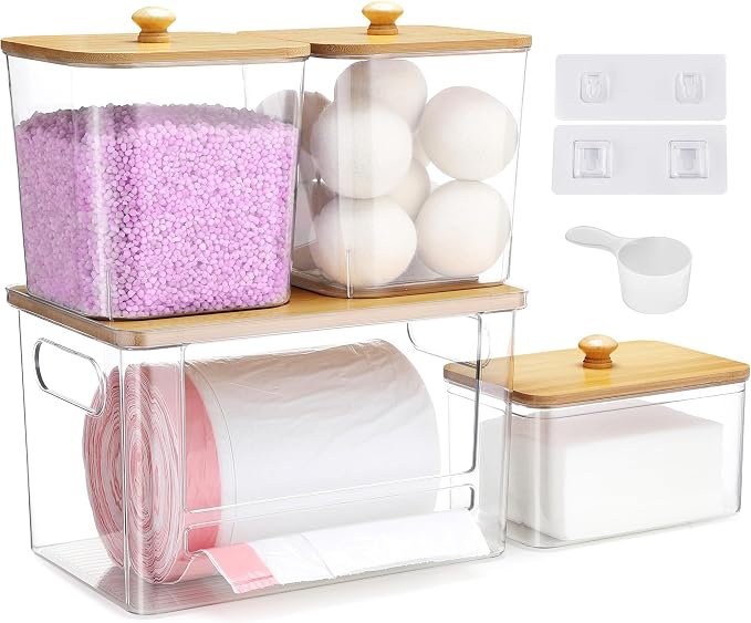 4 Pcs Trash Bag Dispenser & Laundry Containers