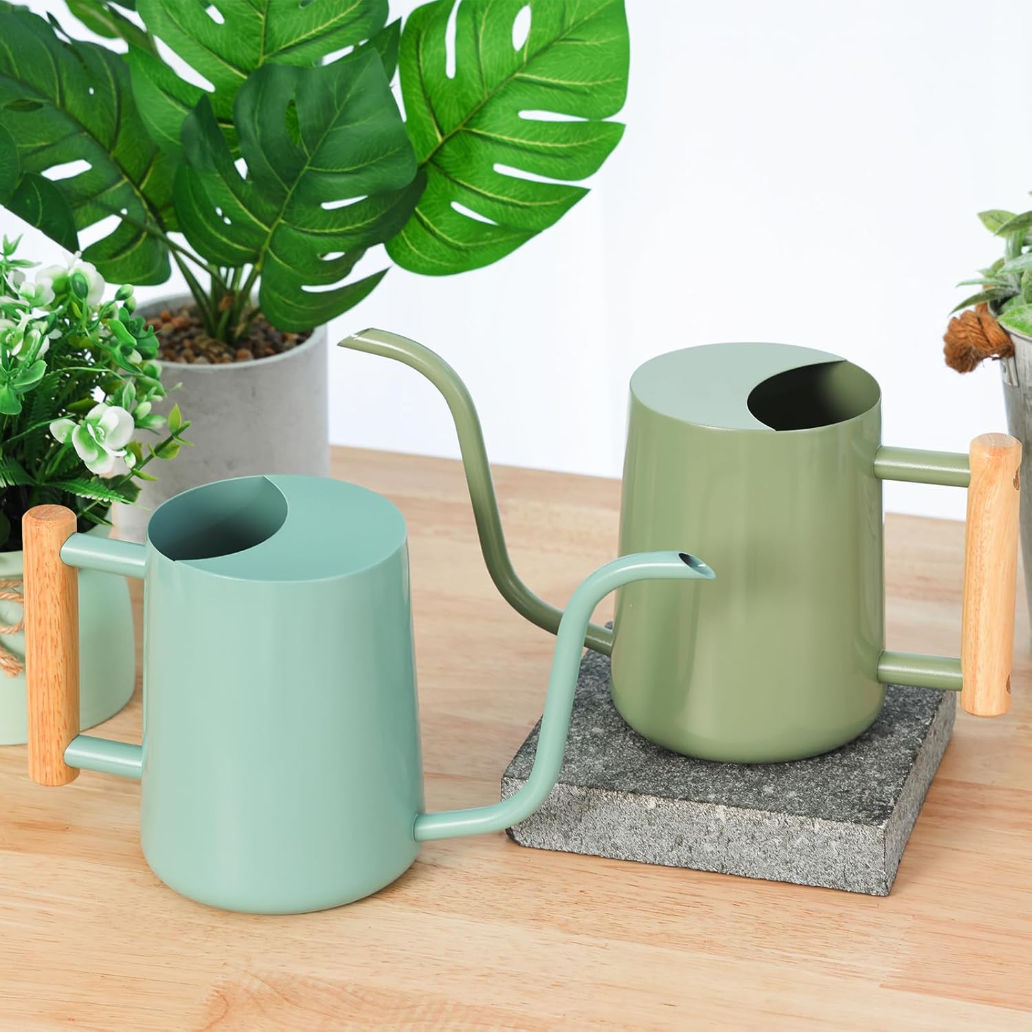 CEWOR Sage Green Metal Watering Can