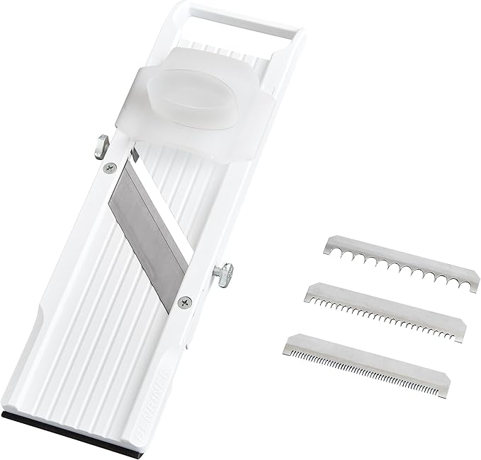 Benriner Mandoline Slicer with 4 Blades, Japanese Stainless Steel, BPA Free, 12.75 x 3.625-Inches, Beige