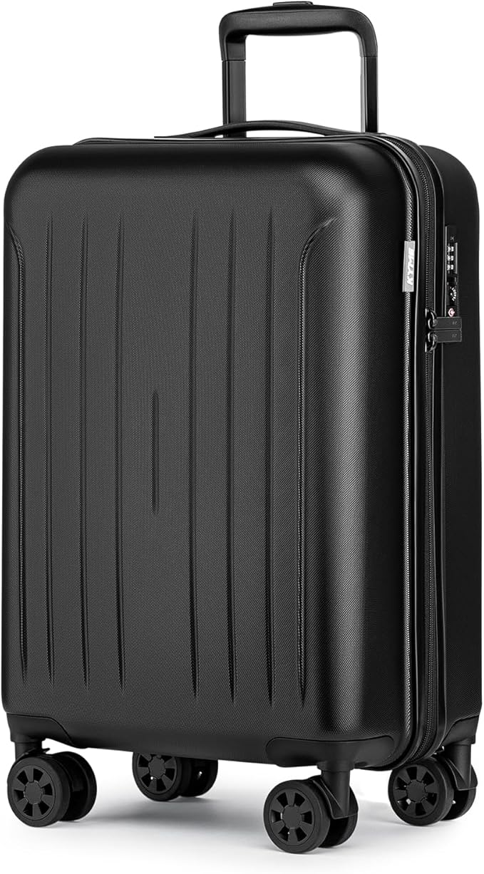 KYME Carry On Luggage 22x14x9 Airline Approved, 20 Inch Suitcases With Wheels, Hard Side Suitcase With TSA Lock, Double Spinner Wheels Carry-on, Black