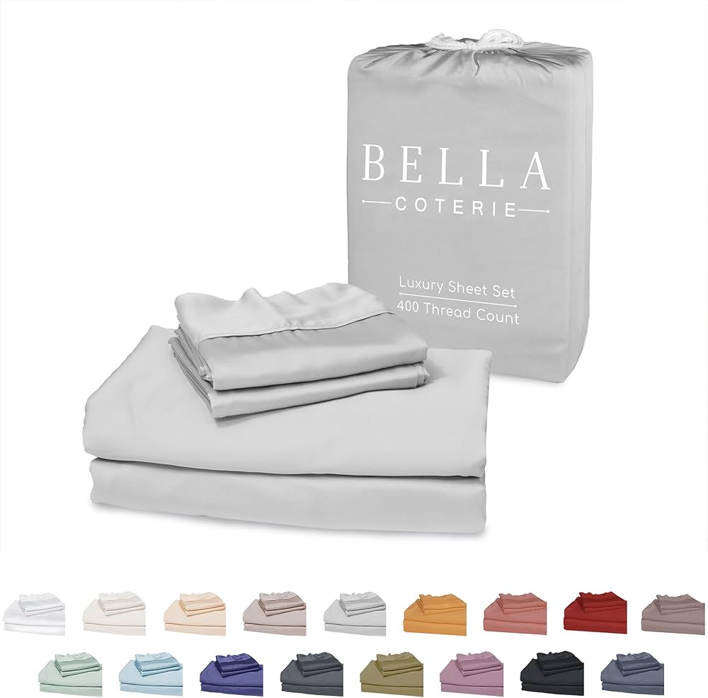 Bella Coterie Luxury Bamboo Viscose Cal King Size Sheet Set | 100% Organically Grown | Ultra Soft | Cooling for Hot Sleepers | 18" Deep Pocket [Grey Mist]