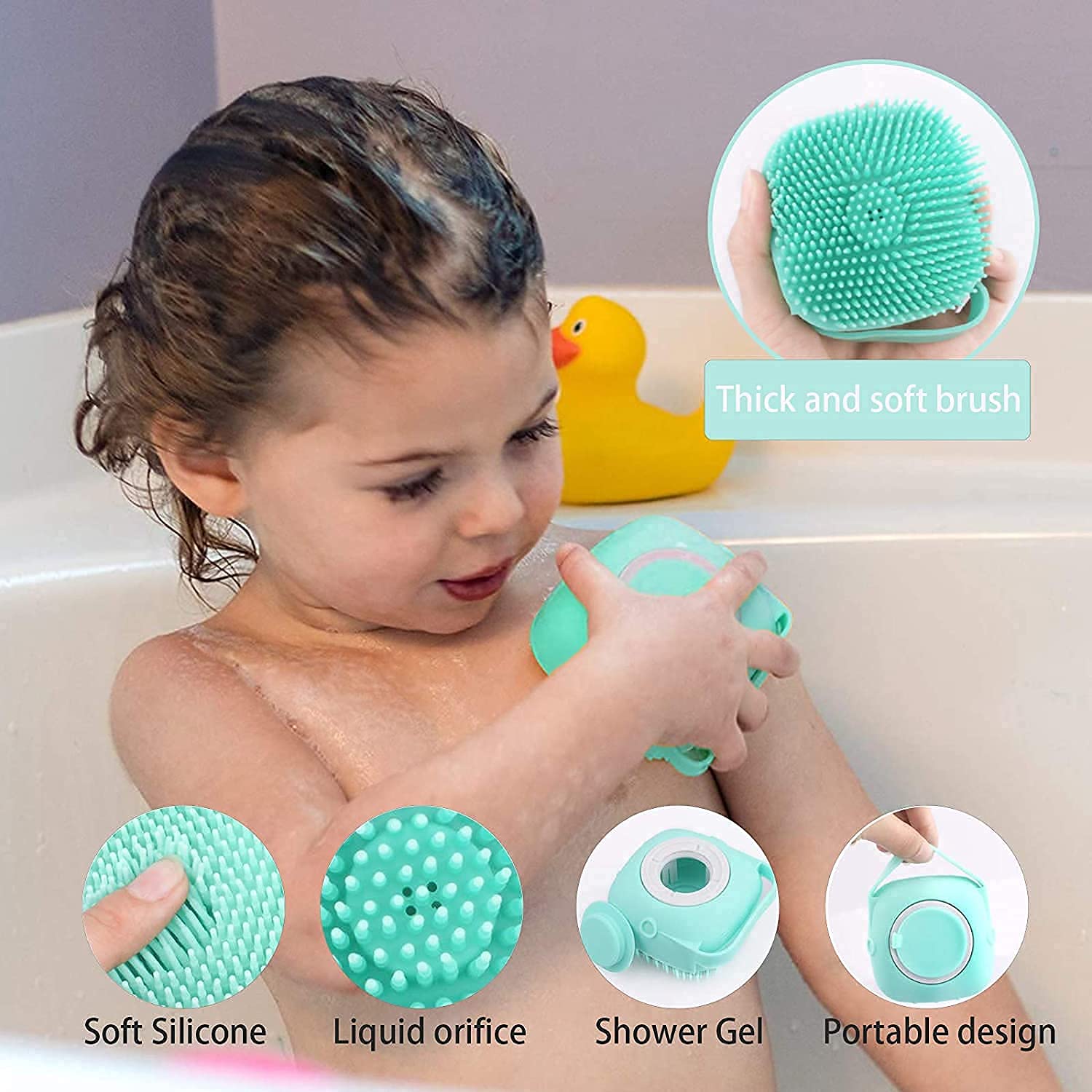 Silicone Body Massage Bath Brush & Scrubber with Soap Dispenser thick and soft brush