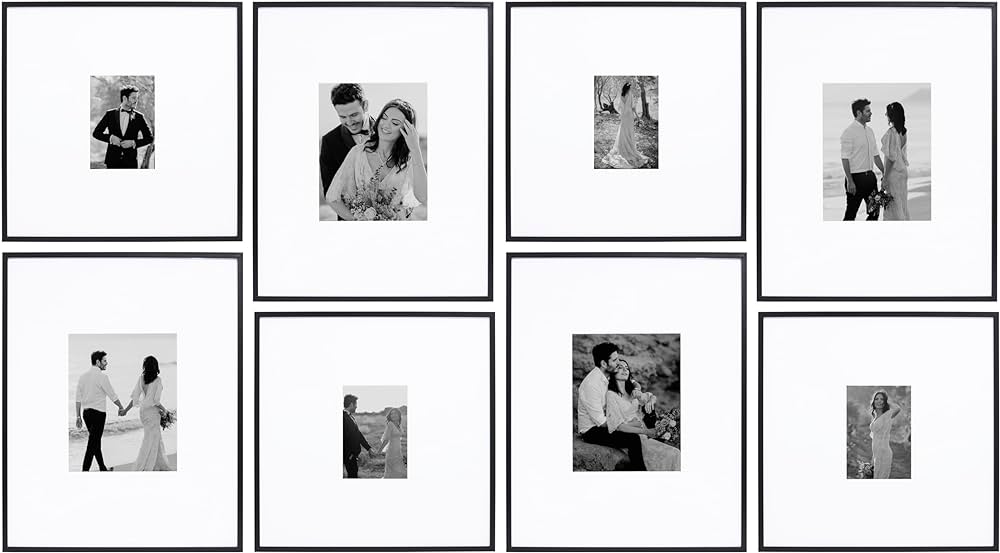 Camden Reed Arcadia 8 Piece Oversized Gallery Wall Frame Set, 16x20 and 16x16 Inch Matted Frames for Featuring 8x10 and 5x7 Inch Photographs or Art Prints, Black Finish