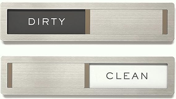 Dishwasher Magnet Clean Dirty Sign, Kubik Letters Premium Stainless Steel Grade 304, Kitchen Organizers and Storage Decor, Extra Adhesive Tapes Included.