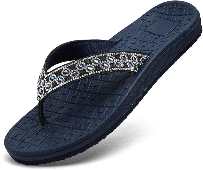 RIKANR Womens Flip Flops, Plantar Fasciitis Sandals for Flat Feet Dressy Comfortable Casual Sandals Walking with Arch Support Thong Flip Flops Beach Sandals Summer