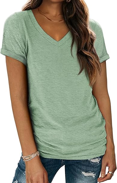 ATHMILE T Shirts Short Sleeve V Neck Tees for Women Fashion Tops Trendy Lightweight Casual Summer Outfits Clothes 2025 Beach